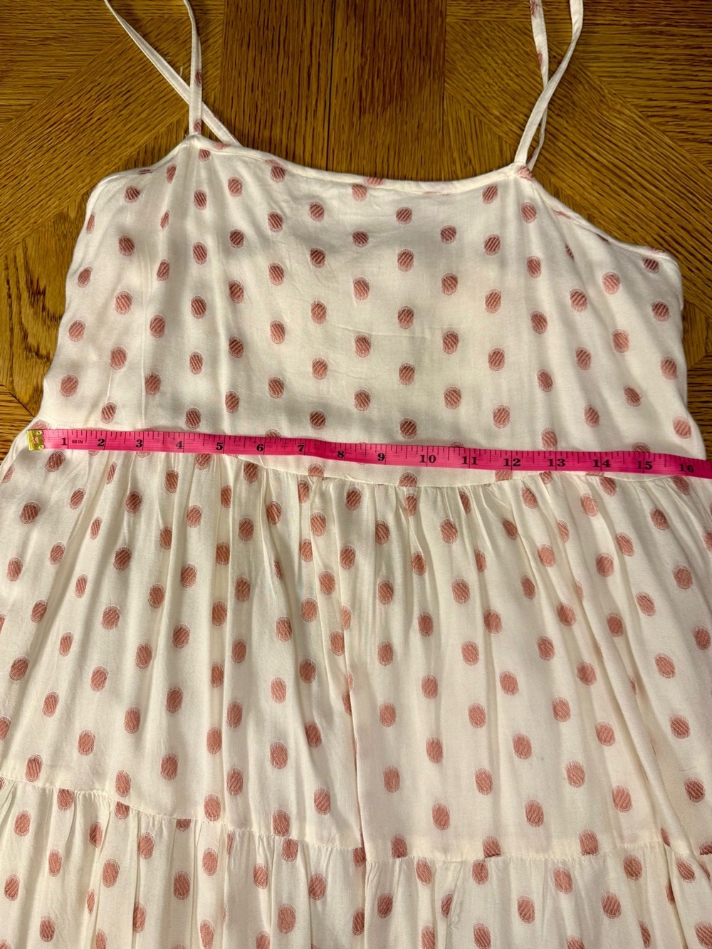 Off white adjustable Strap Polka Dot Tiered Maxi Dress - Pink Dots - Picture 5 of 11